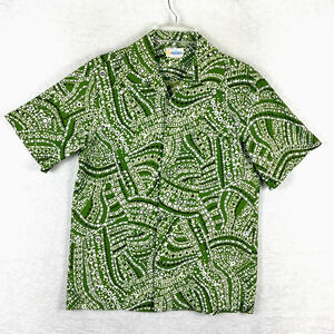 VTG 70s Andrade Hawaiian Camp Shirt Mens M Green Loop Collar Tiki Tribal Aloha